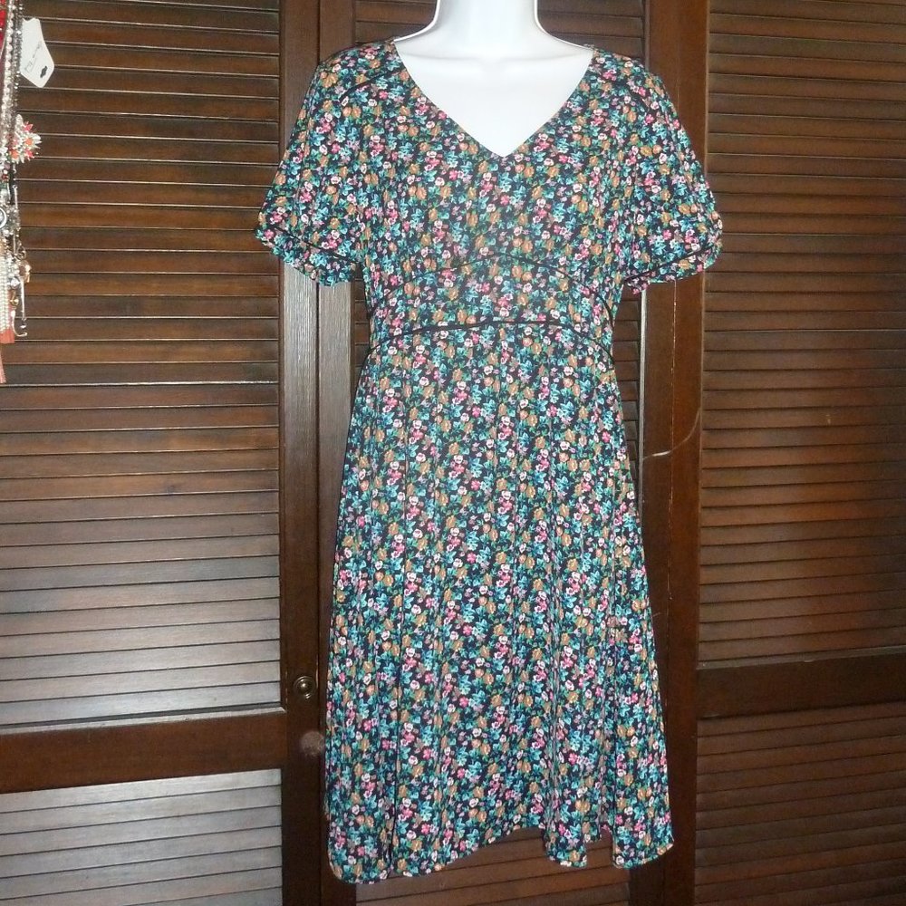 Beautiful Black Dress with Colorful Flowers, S M